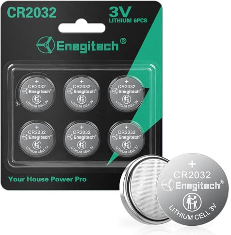 Enegitech CR2032 Lithium Coin Batteries Button 2032 3V Recommended for Use in Key Fobs, Watches, Calculators, Remote Controls, Thermometers, Key Finder GPS Compatible 6-Pack