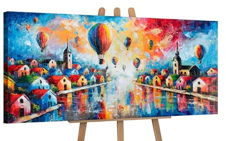 YS-Art Abstakte Bunte Bilder Acryl Gemalt auf Leinwand im querformat handgemalt der Wandbild Wandgestaltung Wohnzimmer Bilder Büro modernes Wohndekor Galerie Bild Kunstwerk 115x50 cm