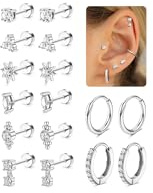 Roheafer 8 Paires Boucles d'Oreilles Femmes Acier Chirurgical Piercing Oreille Or Argent Creoles Piercing Helix Cartilage Clous d'oreilles Boucle d'Oreille Créoles Multiple Piercings Hypoallergénique