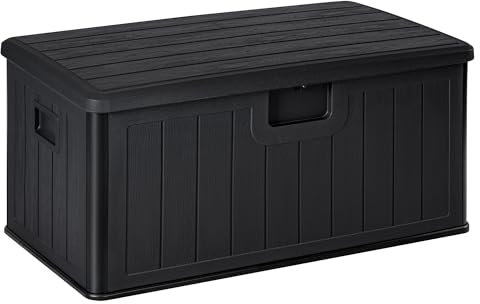 Baúl exterior almacenaje de resina impermeable multiusos 410L | Arcón de jardín resistente a la intemperie | Almacenamiento de cojines, herramientas o juguetes | Cofre organizador con tapa y asas