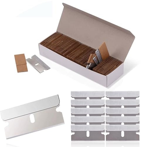 Glass Sticker Remover,100Pcs Window Glass Paint Cleaning Scraper,Stainless Steel Paint Cleaning Scraper Tool,No Scratch Plastic Scraper Replacement Blades for Wall Car Labels Adhesive Decal Sticker
