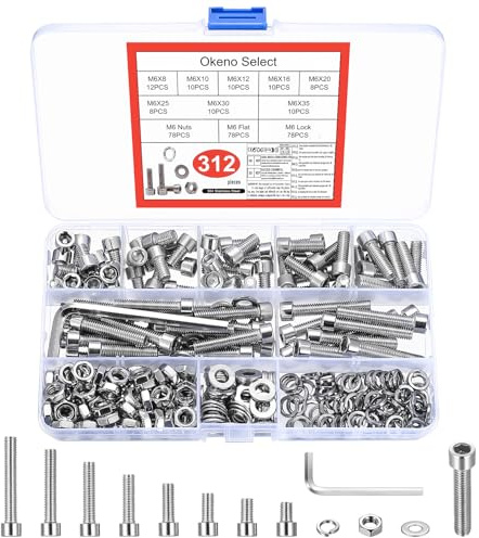 312 Stk M6 Schrauben Set, Sechskantschrauben mit Muttern Set,Zylinderschrauben mit Innensechskant Schrauben Muttern Sets,Edelstahl Gewindeschrauben Maschinenschrauben mit Unterlegscheiben Sortiment