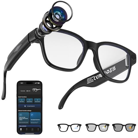 VeftBltrem AI Smart Glasses, Smart Glasses with 8MP HD Camera, Real-time Translation, Object Recognition, Voice Control, Open-Ear Audio, 270mAh Battery, Ultra-Lightweight for Travel, Work & Everyday