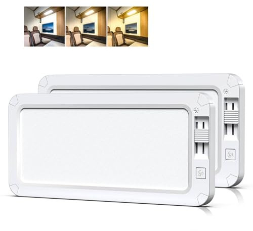 FISHOAKY KFZ Deckenleuchte 12V mit Schalter, 198 LED Wohnmobil Leuchte 12V, 3 Lichtmodi, 15W 1200LM Helligkeiten Dimmbar KFZ Innenraumbeleuchtung für Camper, Boot (Weißes-Licht,2pcs)