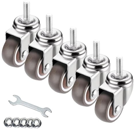 5er-Set Bürostuhl Rollen,10x15mm Gewindestange Rollen,Lenkrollen für Möbel | TPE-Gummi Rollen Leise & Kratzfreie,Schwerlastrollen 50mm – Hochlastfähig bis 120kg für Parkett, Laminat & Teppich