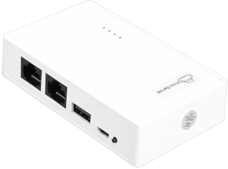 Ejoyous USB-Skrivare Trådlös Utskriftsserver, Dela Skrivare Skanner Via Ethernet 2,4 GHz