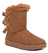 Bottes fourrées femme avec ruban noeud satiné et fourrure synthétique - Camel - Taile 36 EU