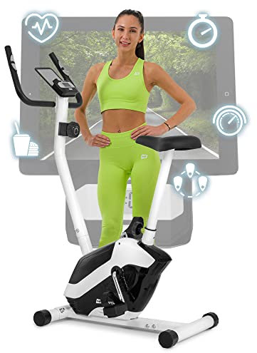 Hop-Sport HS-045H EOS Heimtrainer Fahrrad für Zuhause - kompaktes Fitnessbike mit Pulssensoren und Tablethalterung - Fitnessfahhrad mit Trainingscomputer für ein max. Nutzergewicht von 120kg Weiß
