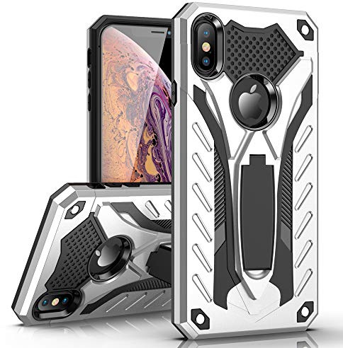 MILAN NICE iPhone XS Max Hülle Stoßfeste Kratzfeste Schutzhülle TPU+PC Silikonhülle mit Ständer Bumper Case Cover Mittlere Dicke Ritter Serie Handyhülle (Silber)
