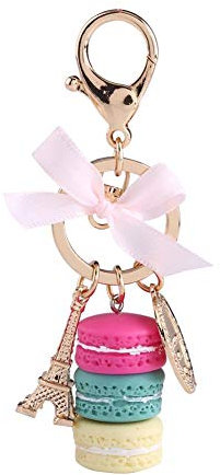Walfront Schlüsselanhänger Paris Macaroon Eiffelturm Schlüssel Ringe Schlüsselbund Tasche Anhänger Bunte Gold Metall Schlüsselring Keychain tool für Damen Mädchen(Rose red)