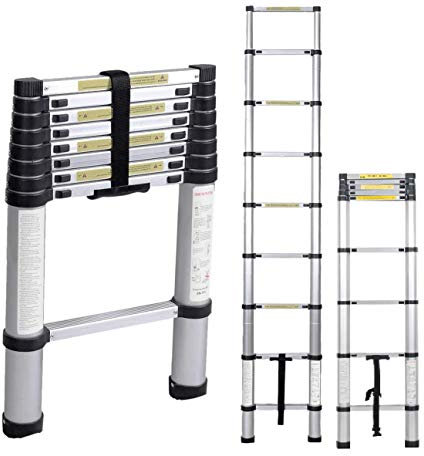 sogesfurniture 2.6M Alu Teleskopleiter Klappleiter tragbar, rutschfeste Stehleiter Anlegeleiter Mehrzweckleiter Haushaltsleiter, Maximale Belastbarkeit: 150 kg, BHEU-KS-MS-002