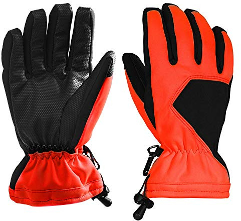 BAIAA Guanti Sci, Impermeabile Antivento, Fibra PU Antiscivolo, Velluto Interno, Caldo E Morbido, Anti-perso, Adatto A Tutti I Tipi Di Occasioni All'aperto (XL,Orange)
