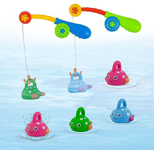 Surplex Badewannen Spielzeug für Babys 1 2 Jahre Wasserspiel Angeln Schwimmenden Fisch Badespielzeug Großes Geschenk für Jungen und Mädchen 6 herbewegende Fische und 2 Angelruten