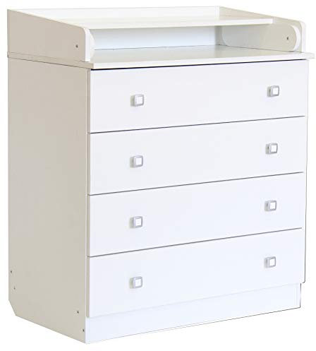 Avanti Trendstore Elly Wickelkommode aus laminiertem Holz mit 4 geräumigen Schubladen, Maße LAP 80,4 x 91,7 x 48 cm (weiß)