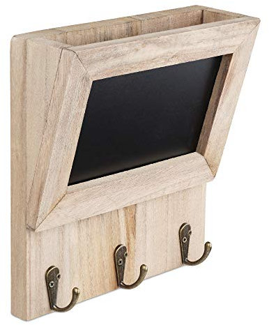 Navaris Briefhalter Holz mit Tafel und Schlüsselbrett - inkl. Kreide - Wand Garderobe und Ablage für Brief Handy - Briefablage Schlüsselkasten