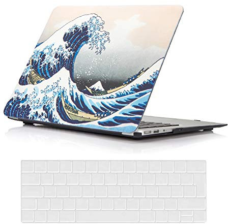 AUSMIX Kompatibel mit MacBook Air 13 Zoll Hülle 2021/2020/2019/2018 Release M1 A2337/ A2179 / A1932, Ultradünne Plastik Hartschale Schutzhülle Snap Case & Keyboard Skin Cover,Wellen