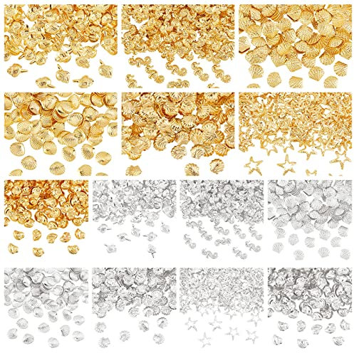 OLYCRAFT 2380 Stück Harzfüller Thema des Ozeans Resin Füllstoff Legierung Harz Liefert Harzfüller Legierung UV-Harzfüllzubehör Für Die Herstellung von Harzschmuck Gold und Silber- 7 Formen