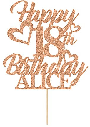 Personalised Cake Topper Happy Birthday Cake Topper for 1st 2nd 3rd 13th 18th 21st 30th 40th 50th Multicoloured Glitter Party Supplies (Rose Gold)