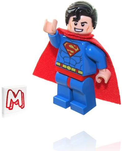 LEGO Super Heroes DC Minifigur - Original Superman (Rote Augen, Locken im Haar, Roter Umhang) mit Minifigureland Tile