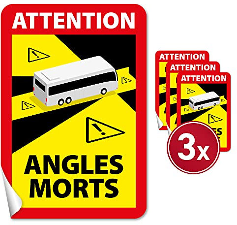 HAGEFOL Toter Winkel Attention Angles Morts Wohnmobil Aufkleber - 17 x 25 cm, 3 Stück - Luftkanalfolie: blasenfrei verkleben, Totwinkel Aufkleber Frankreich (für Bus/Wohnmobil)