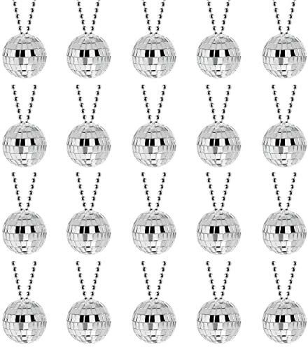 DesignerBox 70s Disco Party Necklaces - 20 PCS Mini Disco Ball Necklaces, Silver Jewelry, Costume Accessories for Dance Supplies (3cm)