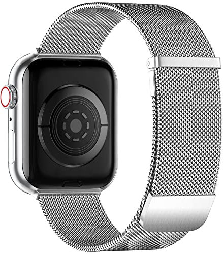 JUVEL Armband Kompatibel mit Apple Watch Armband 49mm/45mm/44mm/42mm Frauen/Männer, Mesh Metall Magnet Verschluss Ersatzarmband für Apple Watch SE/Ultra/Ultra 2/iWatch Series 9 8 7 6 5 4 3, Silber