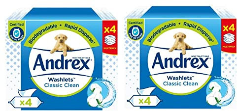 8 Pack (2 x 4 Pack) Washlets Classic Clean Cotton Fresh Moist Flushable Toilet Tissue