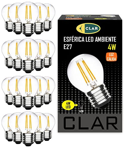 CLAR - E27 LED Vintage, LED Filament E27, E27 LED Warmweiss, LED Glühbirne E27, LED E27 Warmweiss, LED Birne E27, Leuchtmittel E27, LED Glühbirne, E27 40 Watt, 10W (Pack 20)