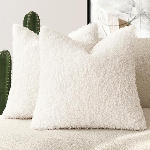 Foindtower 2 federe per cuscino in finta pelliccia sherpa, morbide, pelose, decorative, per letto, divano, soggiorno, 45,7 x 45,7 cm, bianco