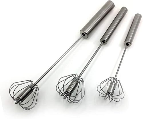 Stainless Steel Semi-automatic Egg Whisk - 3PCS Hand Push Rotary Whisk Blender