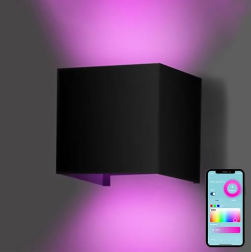 Gologi Smart Wandleuchte mit App - Innen und Außenbeleuchtung - Up Down Lighting - Dimmbar - Smart Lamp - Außenleuchte - Wasserdicht - Energieeffizient und Rostfrei - RGB - Schwarz