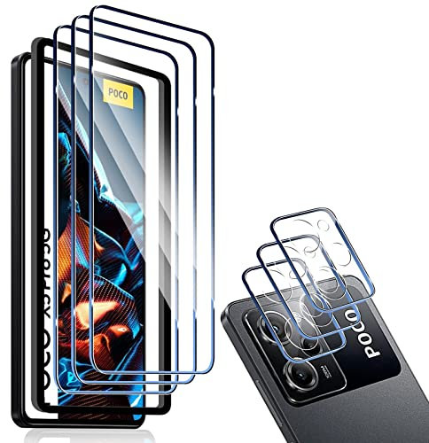 HidWee für Panzerglas Kompatibel mit Xiaomi POCO X5 Pro 5G Panzerfolie mit Rahmen Positionierhilfe, 3 Stück Schutzfolie & 3 Stück Kameraschutz, 9H Härte Panzer Schutz Glas, HD Klar Displayschutzfolie