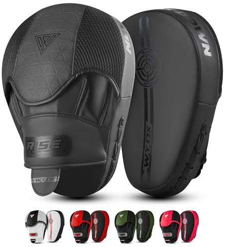 WYOX Boxing Pads, Curved Focus Mitts, Premium Synthetic Leather – Boxing Pad for Hook & Jab Training, Adjustable Ventilated Strap, Muay Thai Kickboxing Martial Arts Punching Hand Target Strike Shield