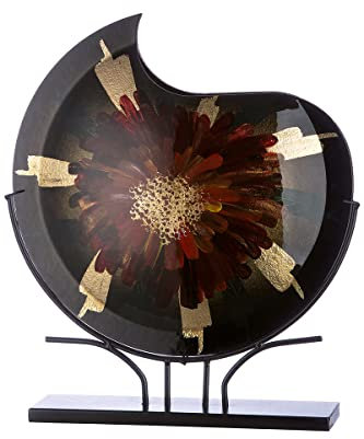 Glas Art runde Vase Dekovase auf Metallfuß - Deko Wohnzimmer - Geschenk für Frauen Geburtstag - handbemalt Farbe: grün rot Gold - Höhe 47,5 cm