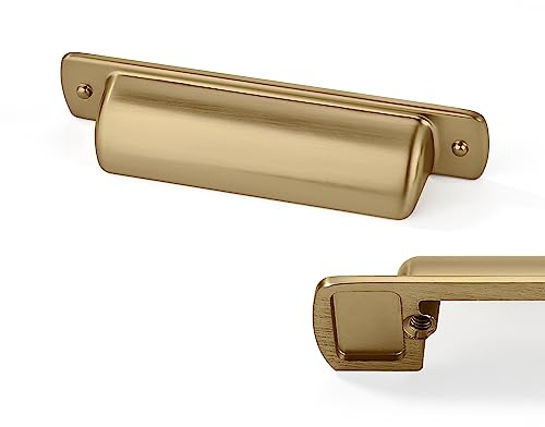 CABDM 6 Pack Cup Pulls 3(76mm) Center to Center Drawer Pulls Champagne Bronze Cabinet Cup Pulls Kitchen Cabinet Hardware Satin Brass Cabinet Handles Bin Cup Drawer Handles Gold Knobs.