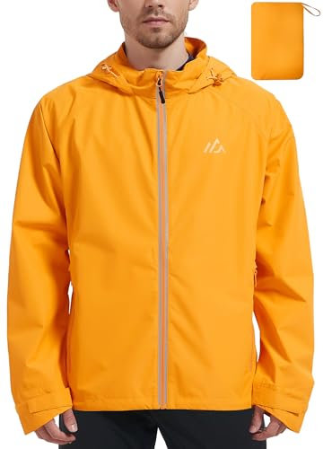 ATLASLAVA Regenjacke Herren Wasserdicht Fahrradjacke Leicht Faltbare Atmungsaktiv Kapuze Outdoor Zum Laufen Wandern Orange M