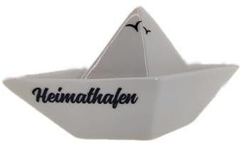 MC-Trend – Deko Porzellan Papierboot/e – „Heimathafen“ – groß ca. 15 x 5,5 cm – Porzellan/weiß – Maritime Marine Tischdeko Schiff Geburtstag Hochzeit Jubiläum Party Taufe (groß Heimathafen)