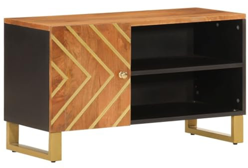 vidaXL Mobile Porta TV Marrone e Nero 80x31,5x46 cm in Legno di Mango