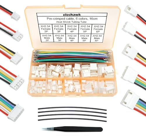 XH 2.54mm Connector Kit - JST XH Compatible 2.5mm Pitch Male Female Connector Sockets Plugs and 22AWG Pre-Crimped Silicone Cables Wire 2 3 4 5 6 Pin Housing