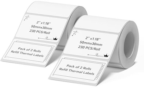 NIIMBOT Etiketten für B1, B21, B3S, K3, 50 x 30 mm, wasserdicht, öl- und reißfest, Thermodrucker-Etiketten, Schwarz auf Weiß, 2 Rollen