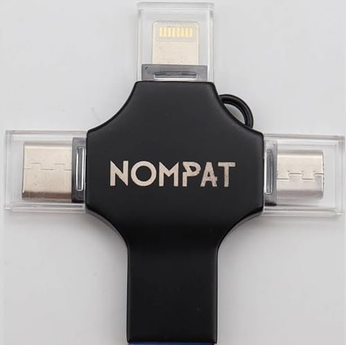 NomPat 4 in 1 USB 3.0 128GB Flash Drive And External Storage Drive Portable Photo/Video Stick With High Speed iOS/USB/OTG Micro/Type-C Interface For iPhone/iPad/Android/Tablet/PC/Laptop/MacBook