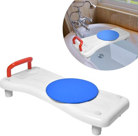 CEEDIR 75,5x34cm Badewannenbrett mit Drehscheibe Badewannensitz für Senioren Einstellbar 41-63cm Wannensitz Sitzbrett Wannenbrett für Badewanne Duschbrett Stuhl für Badezimmer -Rot Griff