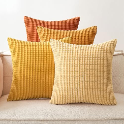 EMEMA Kordsamt Kissenbezug 4er Set Dekokissen Granulat Sofakissen Dekorative Kissenbezüge Couchkissen Kissenhülle Weich Kissen Bezug Zierkissen für Sofa Couch Wohnzimmer 40x40 cm Orange Serie