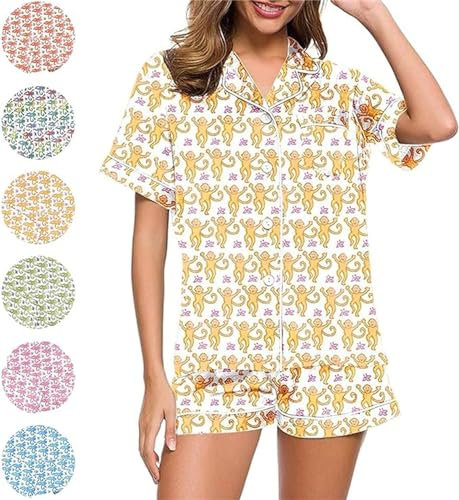 Womens 2 Piece Roller Rabbit Pajamas Monkey Pajamas Preppy Kids Set Roller Rabbit Pjs Roller Rabbit Pajamas Dupes (Yellow,150-Kid)
