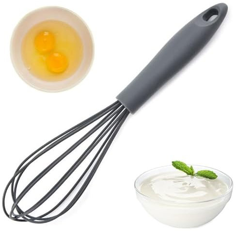 Silicone Whisk, Balloon Whisk, Heat Resistant Kitchen Whisks, Milk and Egg Beater Blender, Cookware Mini Hand Whisk for Mixing Cooking Baking Hot Chocolate - Grey