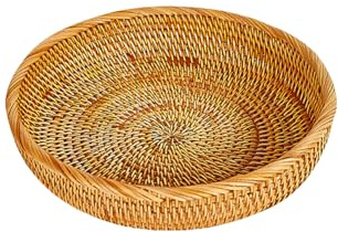 HugeDE 19cm Small Round Keys Basket Table Wicker Organizer Basket Woven Food Serving Basket Rattan Storage Basket Weaving Tray for for Wallet Cell Phone