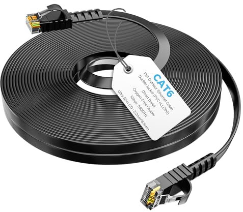 Mygatti CAT 6 Cavo Ethernet piatto 7.5 m-Nero,esterno/interne Utilizzo di una sepoltura diretta impermeabile, cavo di rete Gigabit RJ45,LAN e cavo patch per router, interruttore, modem