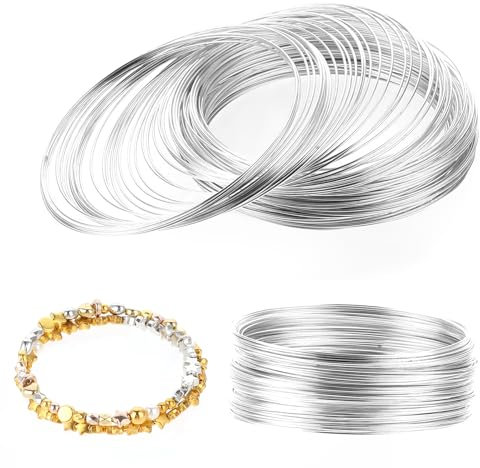 Jeffdad 100 Loop Memory Steel Wire Beading Wire Bracelet for Jewelry Making Wrapping Stones Necklaces and Cable Bracelet (Silver)
