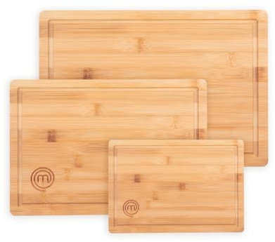 MasterChef Wooden Chopping Board Set of 3, Bamboo Cutting Boards for Kitchen, Reversible Wood Boards with Juice Grooves in Small, Medium & Large Sizes, 23cm x 15cm, 34cm x 23.5cm, 38cm x 27.5cm