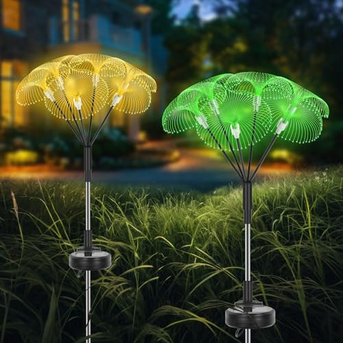 Qoosea 2 Stück Solarleuchten für Außen, Quallen LED Solarlampen mit Breiterem Wasserdichte Solarpanel für Garten Dekoration, Feuerwerk Solarlichter für Balkon Bereich Terrasse Gehweg Hof Beleuchtung